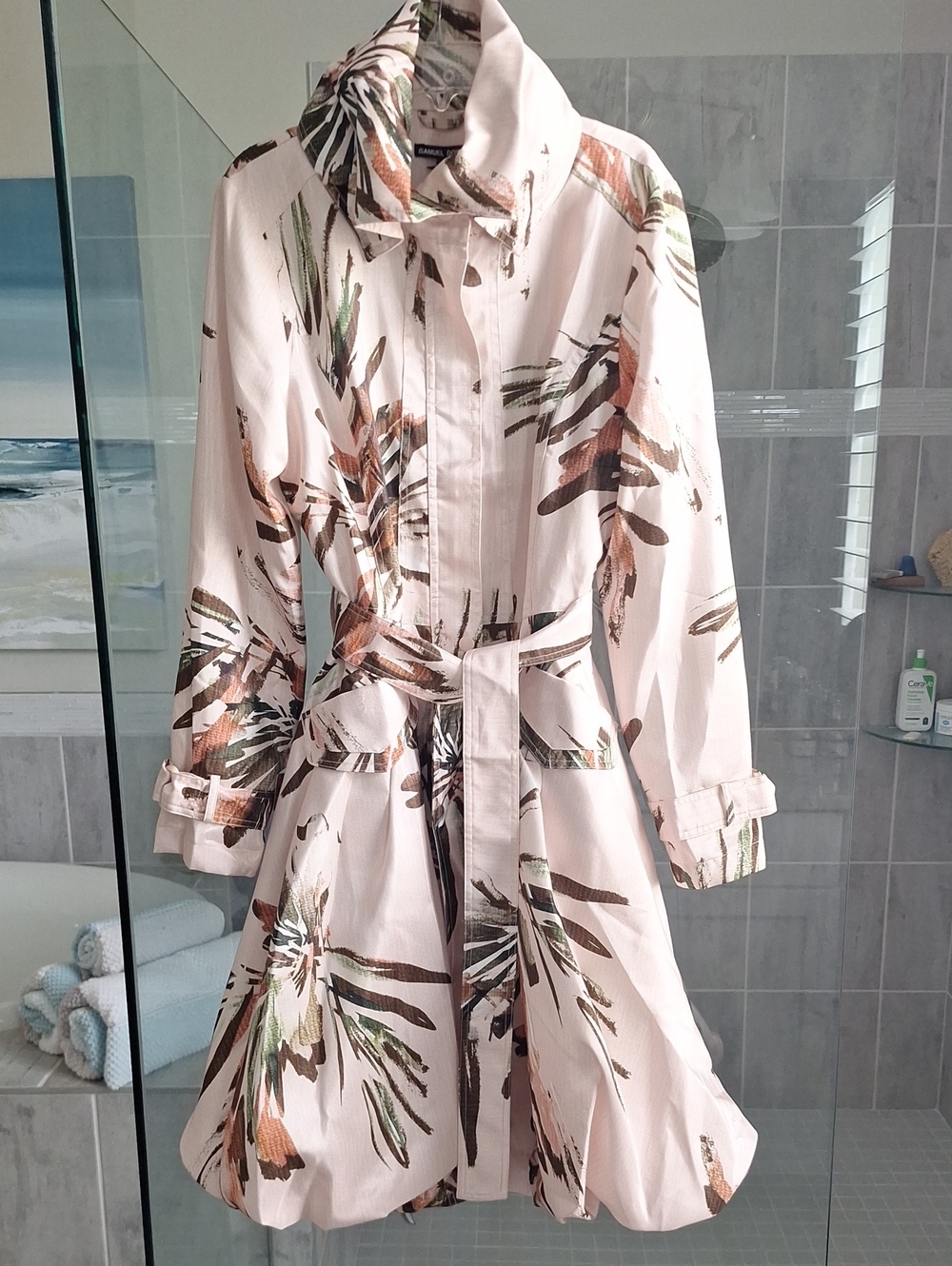 Floral Brushstroke Bubble Jacket dress in Blush Pink